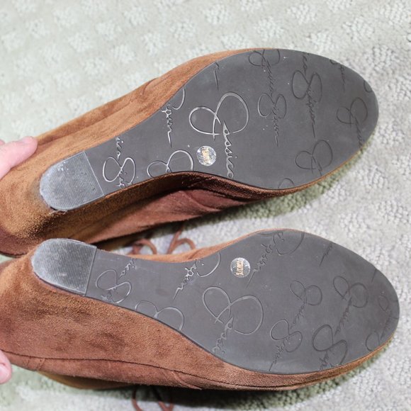 Jessica Simpson Size 7.5M Brown Suede 4.5" Wedge Lift Booties - Picture 6 of 6